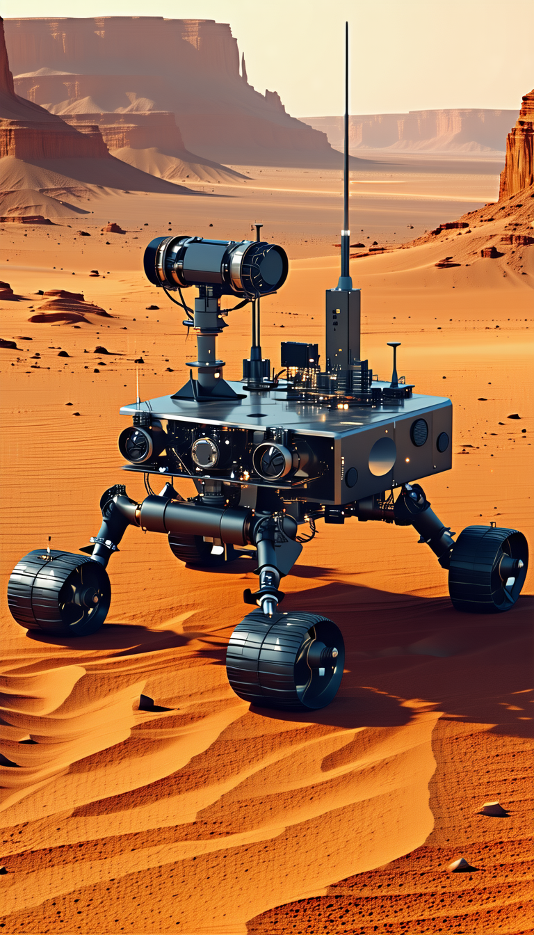 A Futuristic Robotic Vehicle With A Large Wheel In The Center, Surrounded By Smaller Wheels