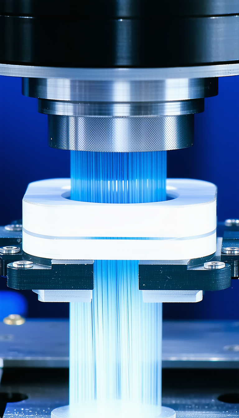 A Blue Plastic Tube That Is Being Extruded Through A Machine