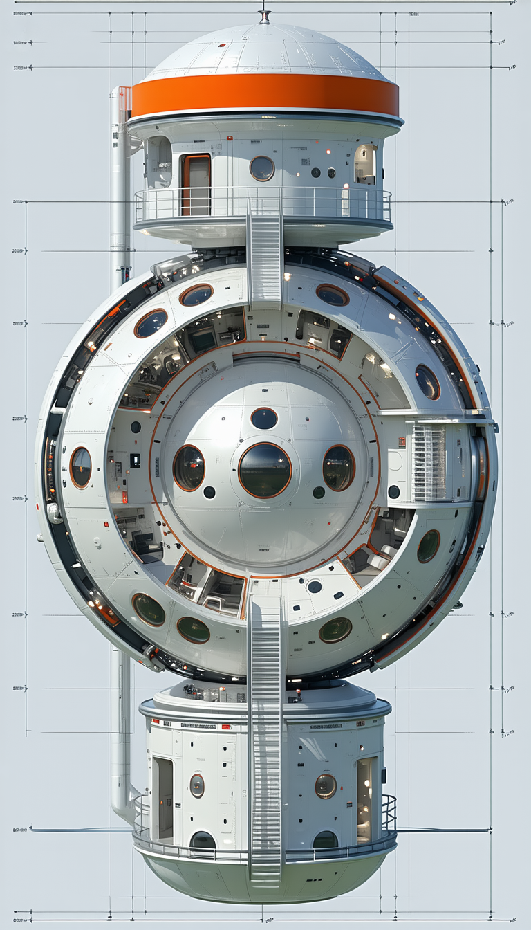 A Large White Space Station Is Shown In A Drawing
