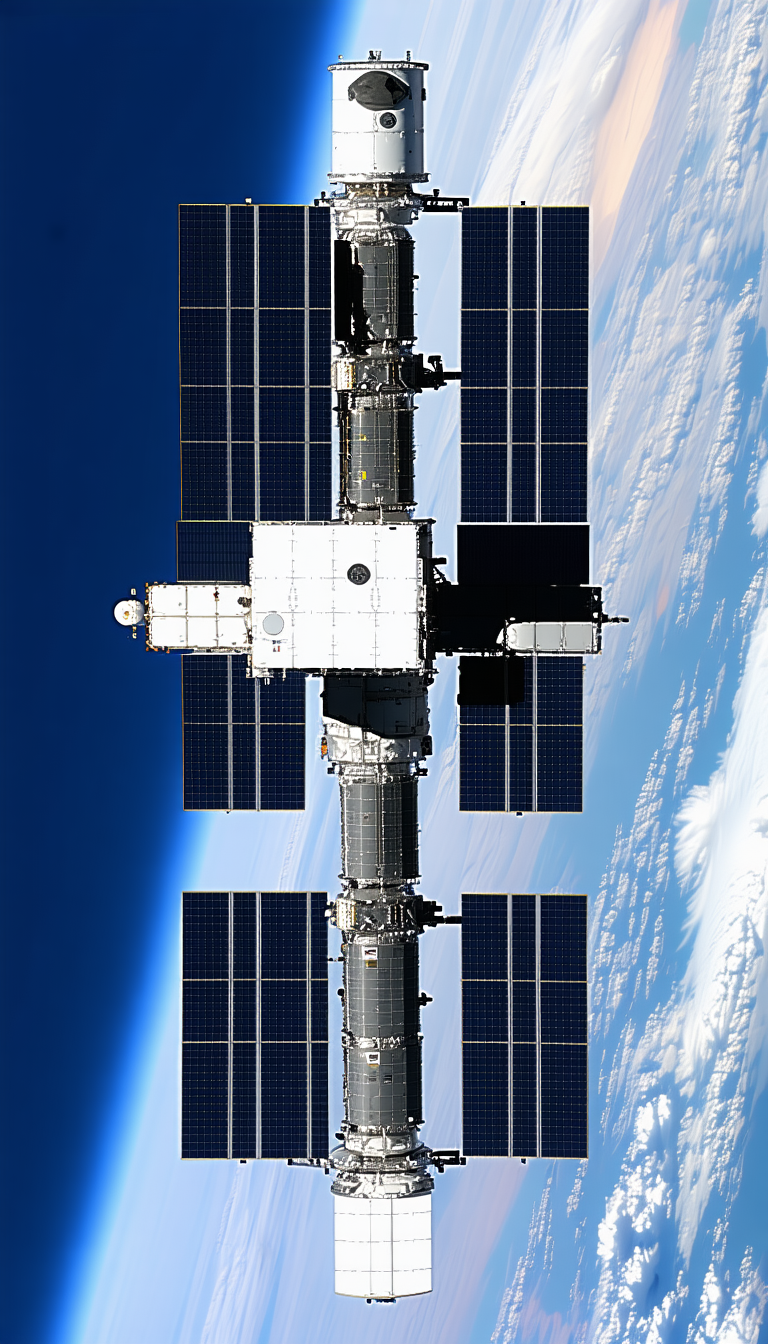 A Large Spacecraft Is Seen In The Sky, With A Large Solar Panel On The Side