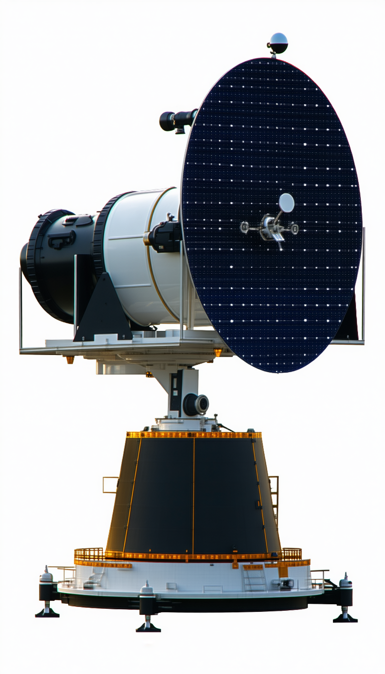 A Large Satellite Dish Mounted On A Black Structure