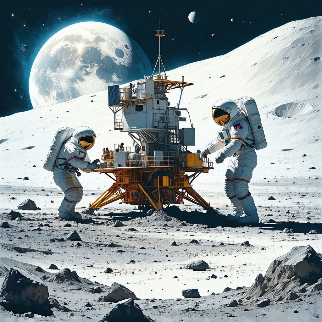 In The Image, There Are Two Astronauts Standing On The Moon, Working On A Space Station
