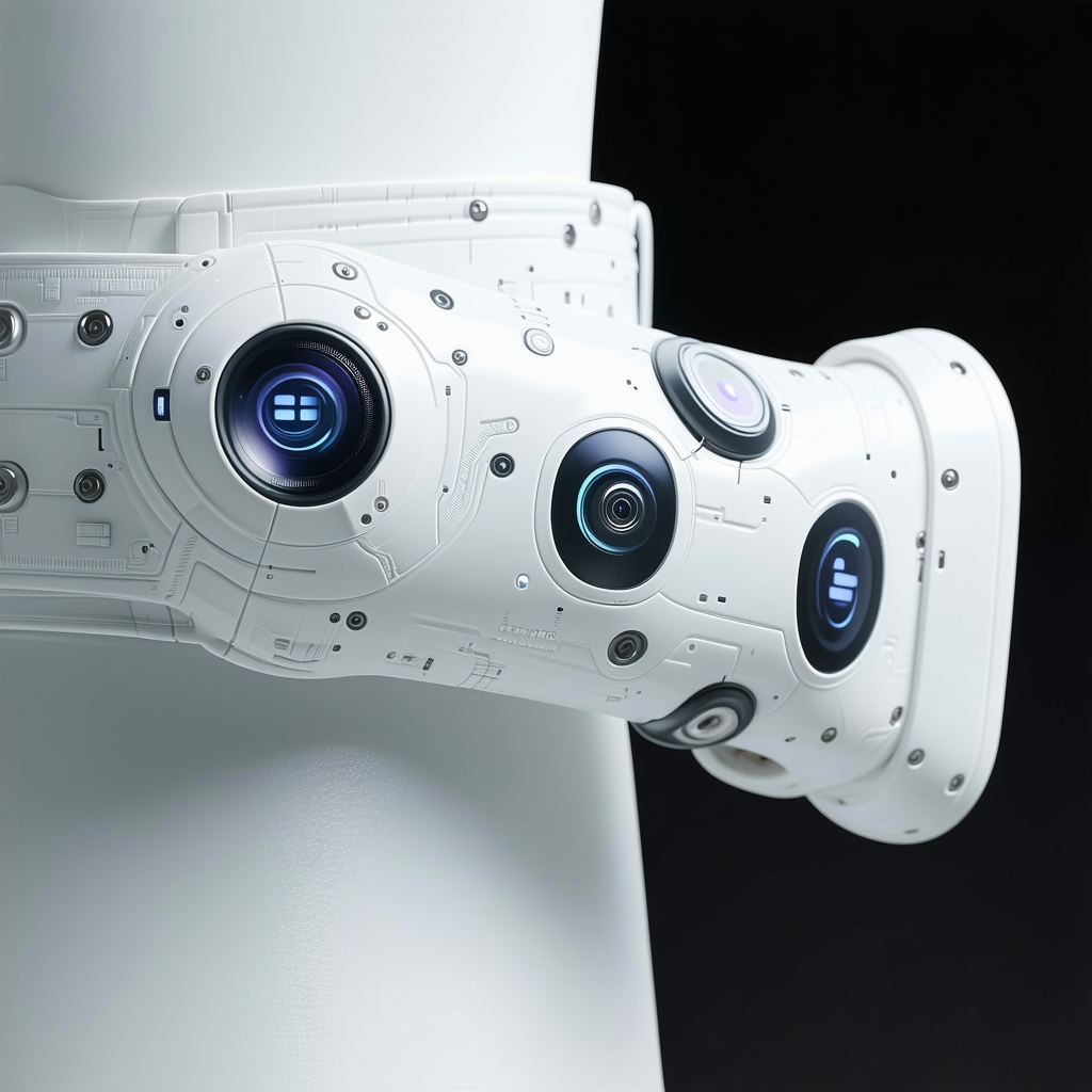 A white object with a camera on it is attached to a white pole.
