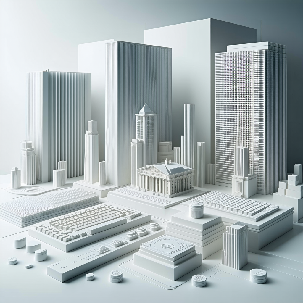 The image is a 3D model of a city, featuring a large building in th...