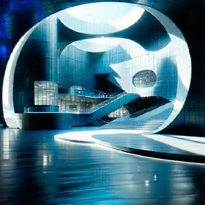 Tech Editorial Photography: (futuristic:1.32) Innovation Hub With Large, Modern