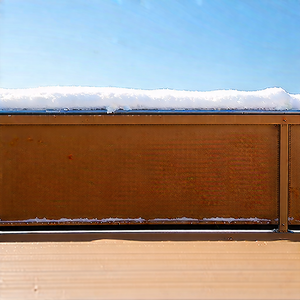 Urban Professional Photography: Observation Deck With (snow:1.2) Covering With Snowy Landscape