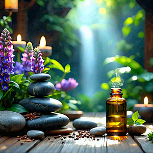 Lifestyle Matte Painting: Wellness Scene With Aromatherapy With Beautiful Garden