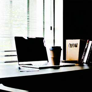 Business Long Exposure Photography: Workplace with laptop and coffee on desk