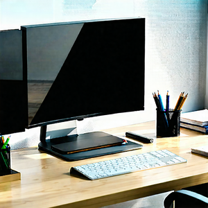 Business Technical Illustration: Workplace with productivity tools on desk