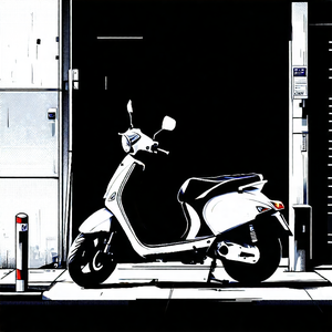Urban Vector Art: City Electric Scooter In Quiet Side Street With White Scooter