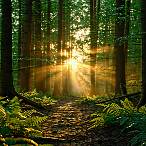 Nature Professional Photography: Forest Scene During Golden Hour With Serene Forest