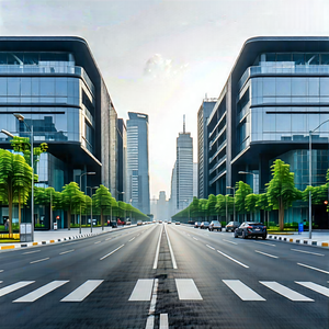 Urban Matte Painting: Urban Street With Modern Architecture With City Street