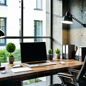 Business Architectural Photography: Workplace With Digital Devices On Desk With Well-organized Office
